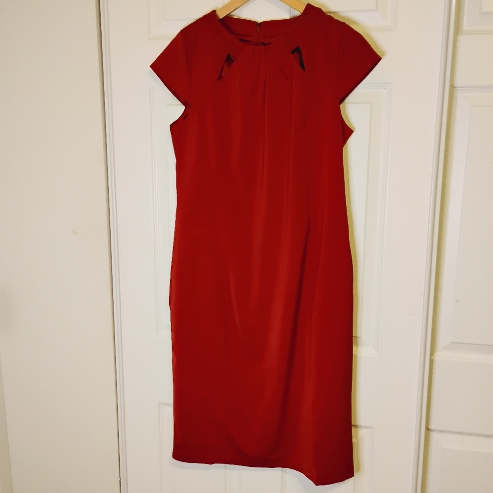 ASHRO 2PC Red Coral Dress & Bell Sleeve Floral Red Coral Black Gold  Jacket 8 - Picture 8 of 14